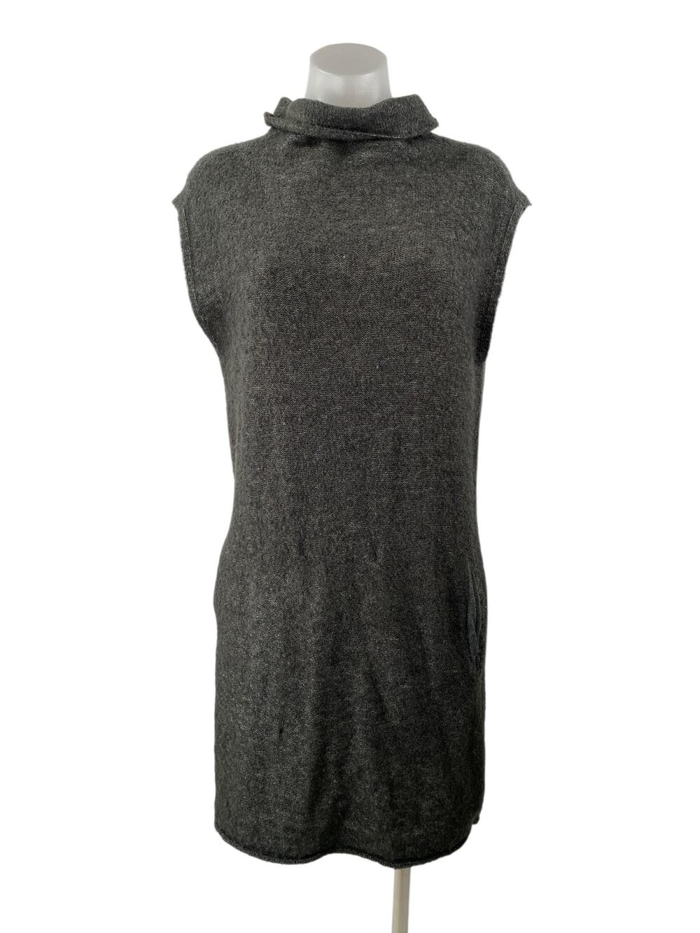 Joie Soft Gray Turtleneck Cap Sleeve Knit Pocket Shift Mini Sweater Dress Size S